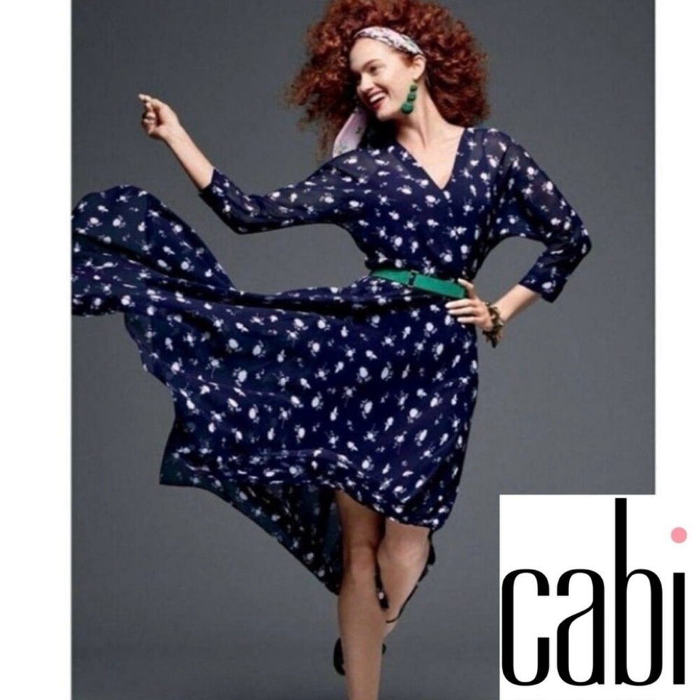 CAbi style 5575 navy blue and cream midi dress size 14